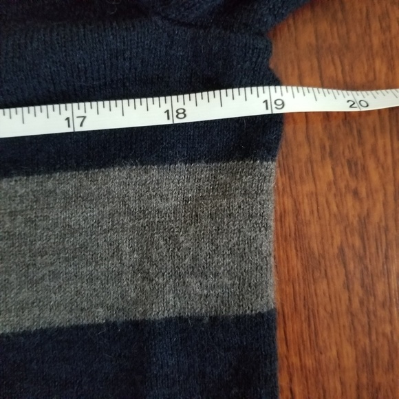 Merino Wool Sweater Mens Navy Stripe Orange Grey - Picture 4 of 5